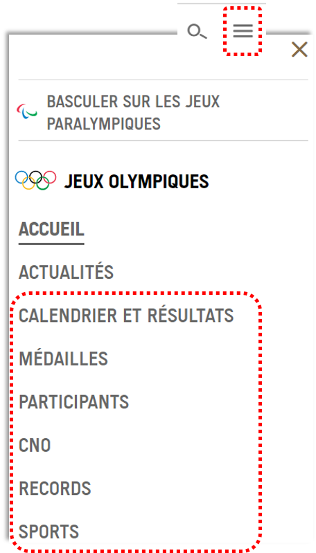 Capture d'écran d'un menu déroulant en haut d'une page