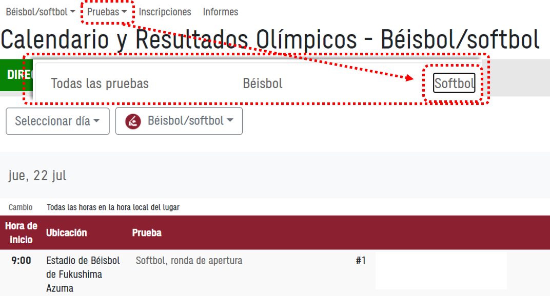 Captura de pantalla del elemento del menú Pruebas de la página Programación y resultados