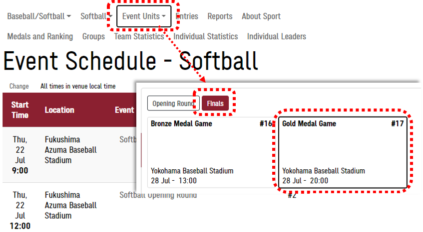 Screenshot of the Event Units menu item on the Event Schedule page